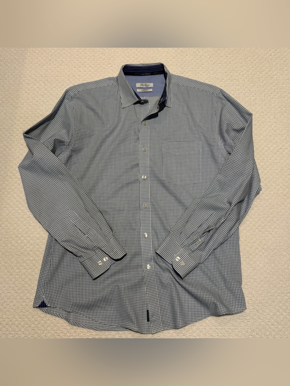 Vintage Van Heusen Blue White Checkered Button Up Large